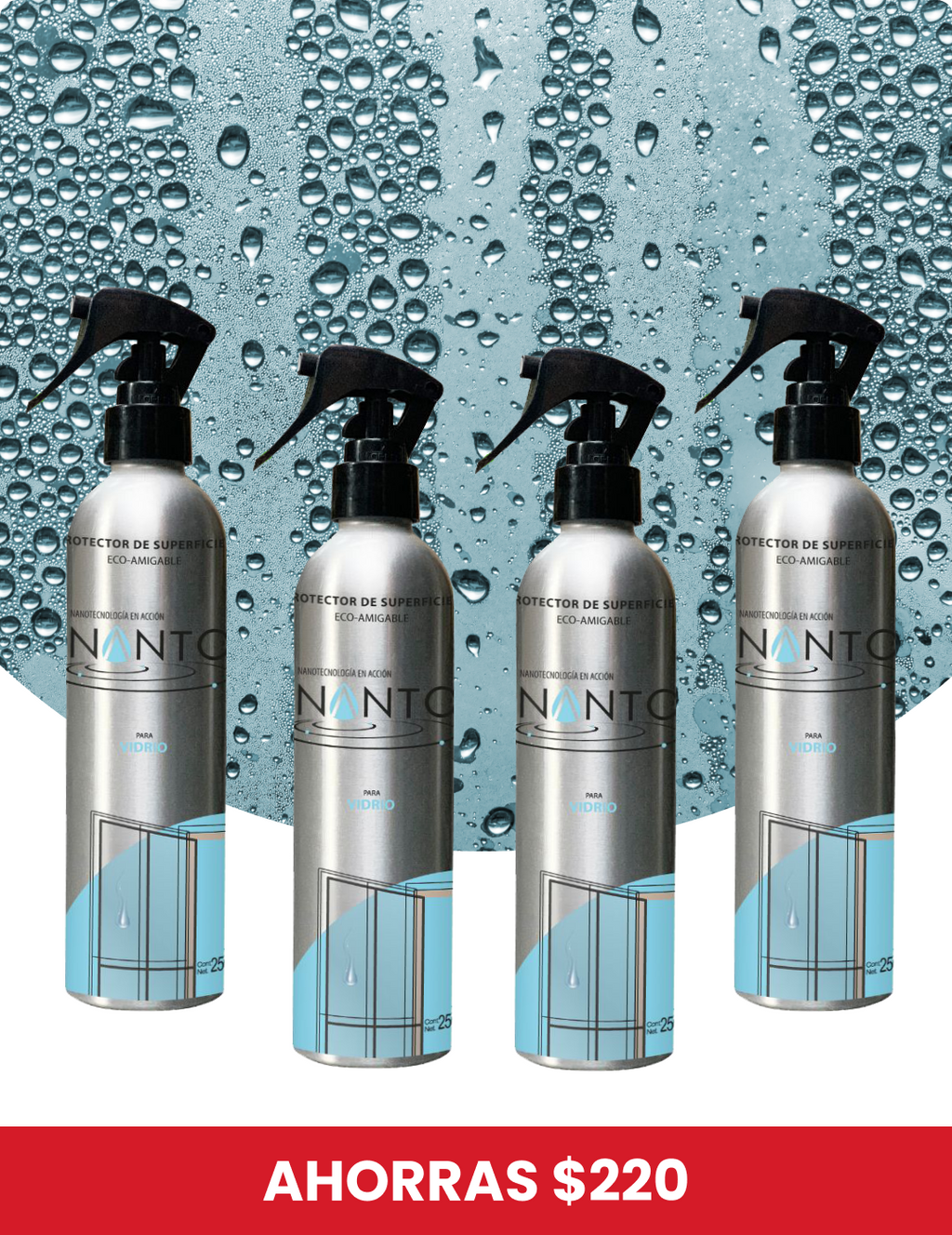 Paquete 4 botellas NANTO-Vidrio 250 ml