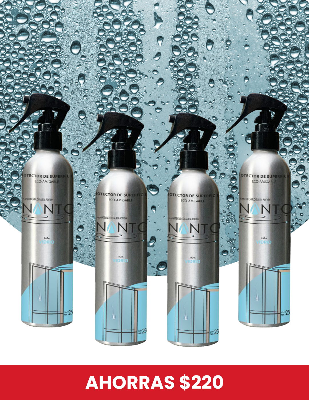 Paquete 4 botellas NANTO-Vidrio 250 ml