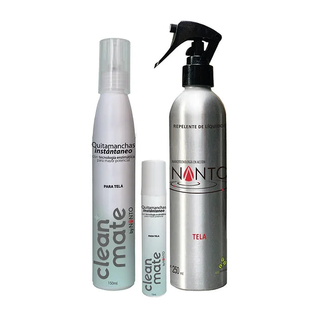 Paquete de limpieza: Cepillo + Clean mate 15 ml + Clean mate 150 ml + NANTO-TELAS 250 ML