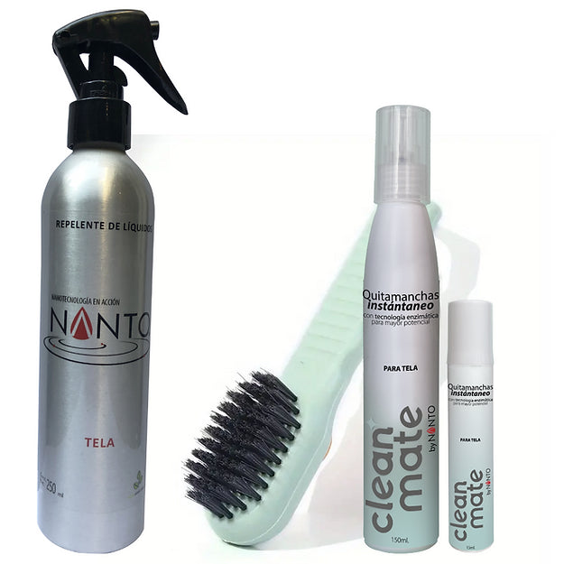 Paquete de limpieza: Cepillo + Clean mate 15 ml + Clean mate 150 ml + NANTO-TELAS 250 ML